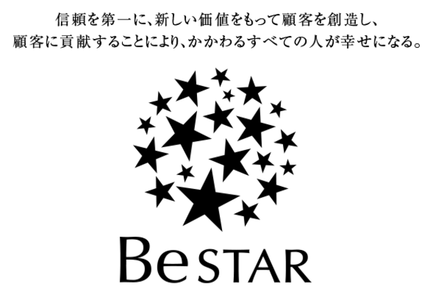 「BeSTAR」とは、皆が 星（＝幸せ）になる（Be）ために明文化された、グループ理念と行動指針の総称として付けられました。星をモチーフにしたシンボルマークは、ファインドスターグループが2009年11月2日に掲げた20の行動指針を表現しています。
