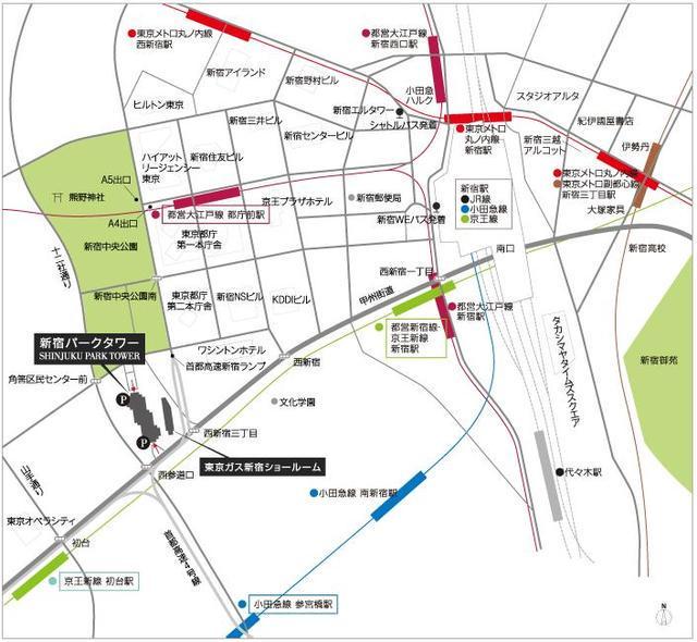 ・「新宿」駅から徒歩 約10分 
・「初台」駅から徒歩 約6分、他 
新宿西口「エルタワー」1階三菱東京UFJ銀行前から 
新宿パークタワー直通シャトルバス便もご利用いただけます。