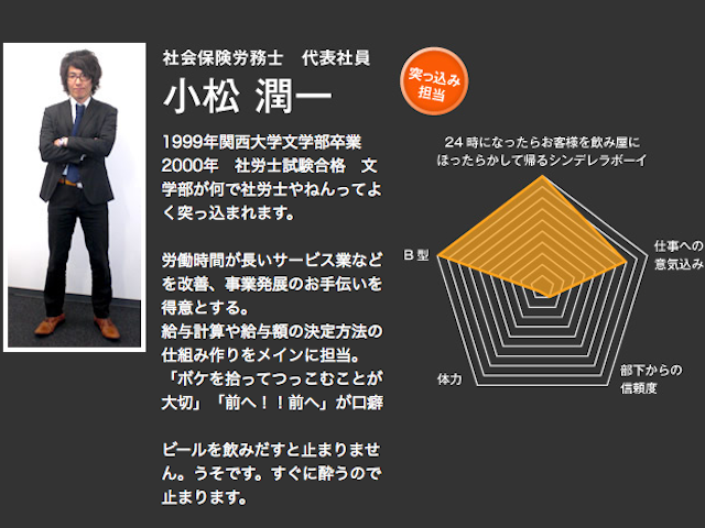代表社員の小松氏。ユニークな視点で社労士業界をホットにしていく。