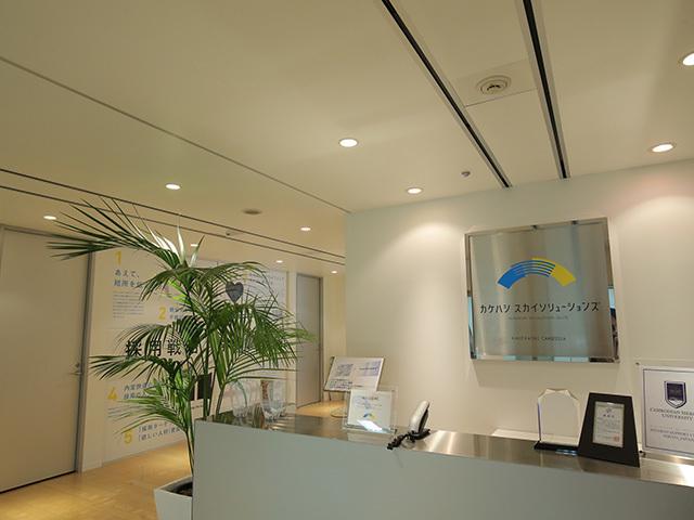 エントランスは清潔感があるハイセンスな見た目。観葉植物を置くことで自然にリラックスできる空間となっている。