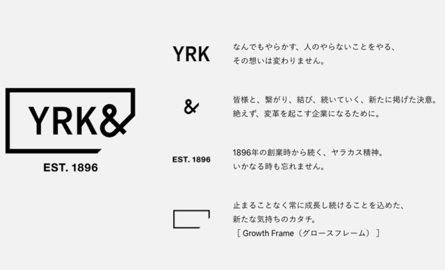 123年目を迎えた2018年9月、社名を「YRK＆」に変更。ヤラカスのイニシャル＋＆と記号を追加することで、“いろいろなモノを繋ぎ、掛け合わせ、増やし続ける”無限の可能性への思いを込めている。
