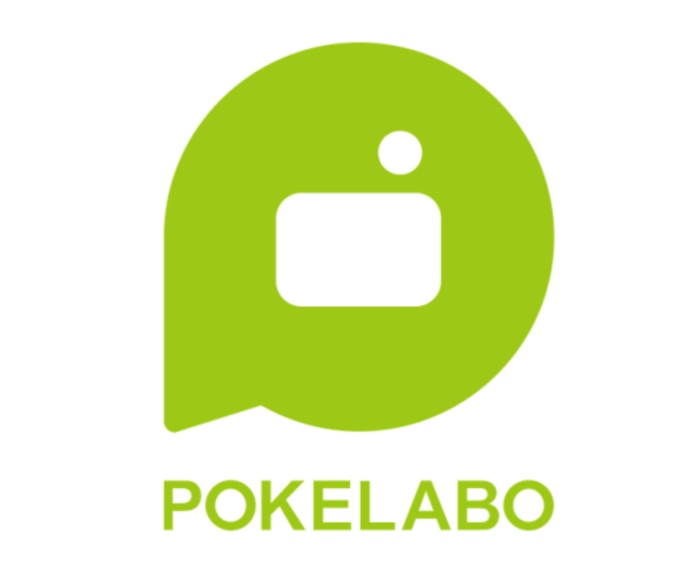 ポケラボが掲げる4つのコアバリューと、世界中の人たちを驚かせる作品を創ることで、世界中の話題（吹き出し）の中にポケラボ（および弊社キャラクターのポケロボ）がいてほしいという想い、を込めたコーポレートロゴ