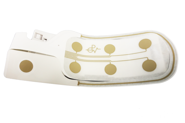 PGVの「パッチ式脳波センサ」は、重さ27ｇ、解熱用の冷却ジェルシートのように簡単につけることができ、ワイヤレスで脳波を測定することができるため、体温計や血圧計のように、脳波を手軽に測定できる。