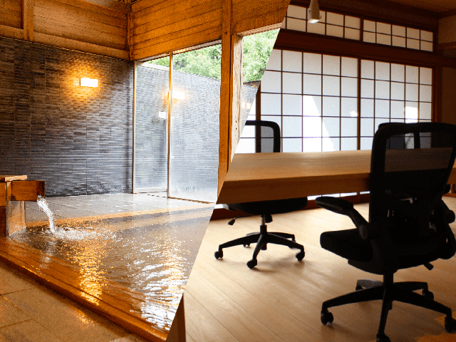 地方自治体とのコラボレーションにより、老舗温泉旅館内にサテライトオフィスを開設。