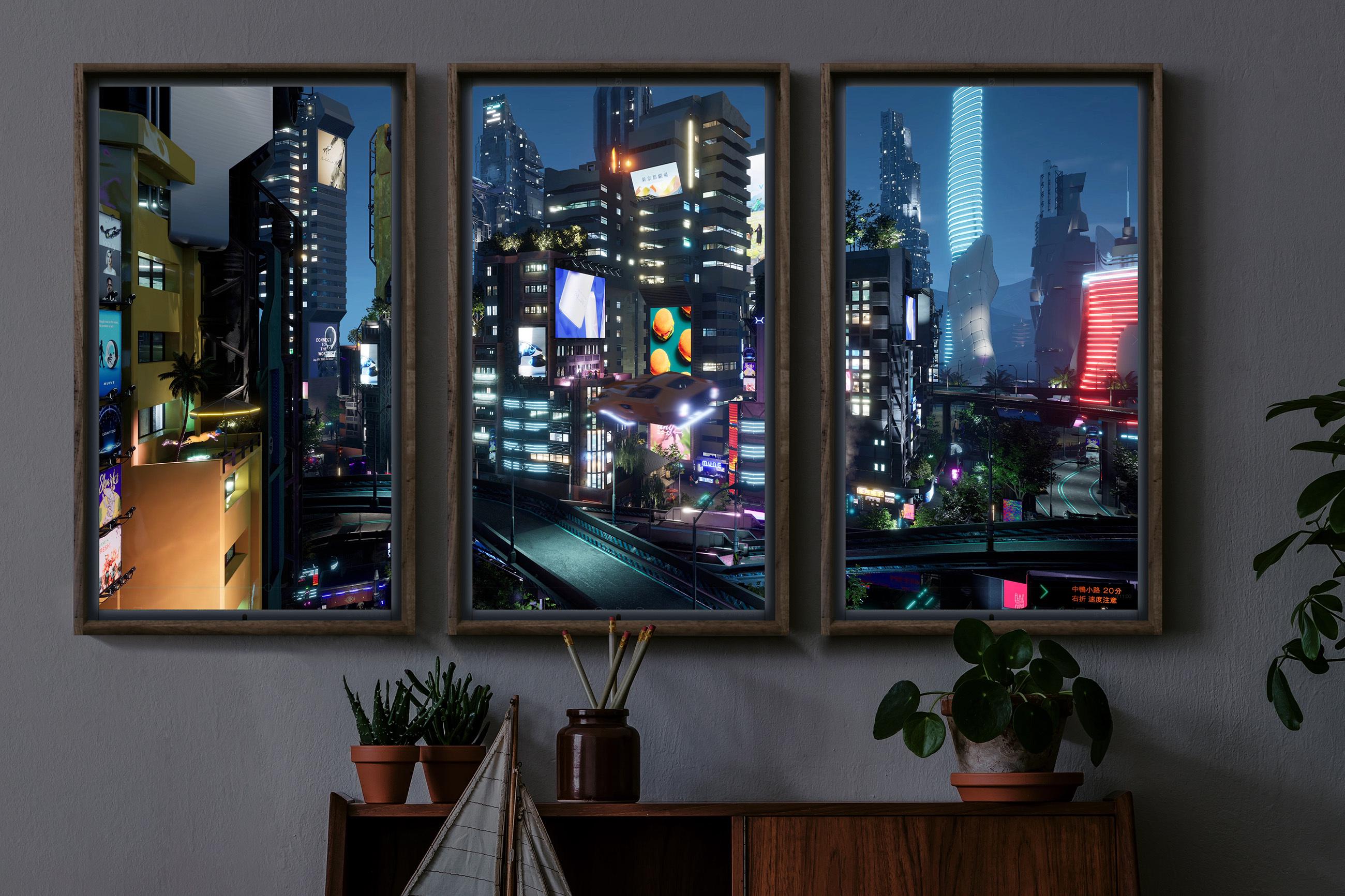 オリジナルCG、2060年の京都をイメージした「新京都」。代表の姜が『ブレードランナー』『AKIRA』などのSF映画や、『サイバーパンク2077』などのSFゲームのファンであり、これらの作品から強い影響を受けて実現した近未来の世界。1年かけて制作、2022年6月リリース。