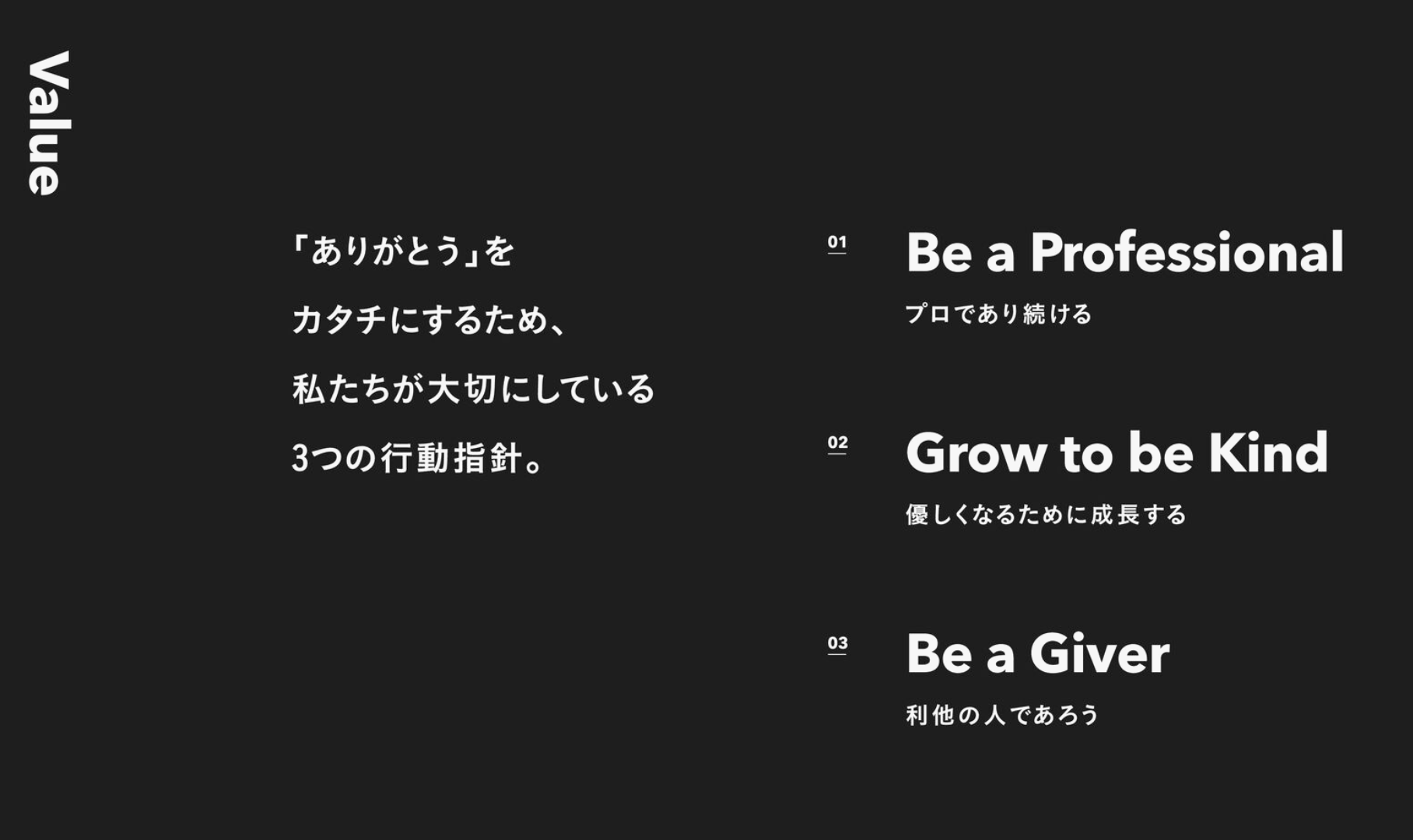 「ありがとう」をカタチにするため、私たちが大切にしている価値観です。