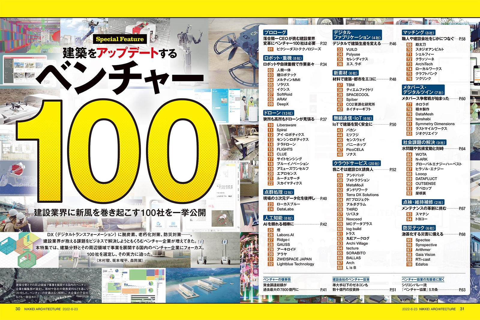  日経アーキテクチュア、2022年6月23日号「建築をアップデートするベンチャー100」に選出されました。