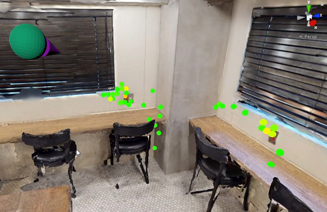 「アイトラッキングデータ再現システム」

被験者のアイトラッキングのデータを集積し、空間内のどの箇所に視線が集まるのか分析するシステムです。
粒度の設定や位置補正機能、被験者の方向記録など、データを分析する上での追加機能についても実装させて頂きました。