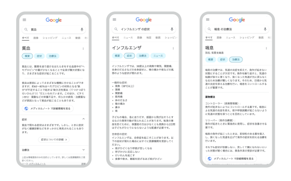 正しい医療情報を提供した結果としGoogle医療情報パネルとして国内で唯一採用されました。