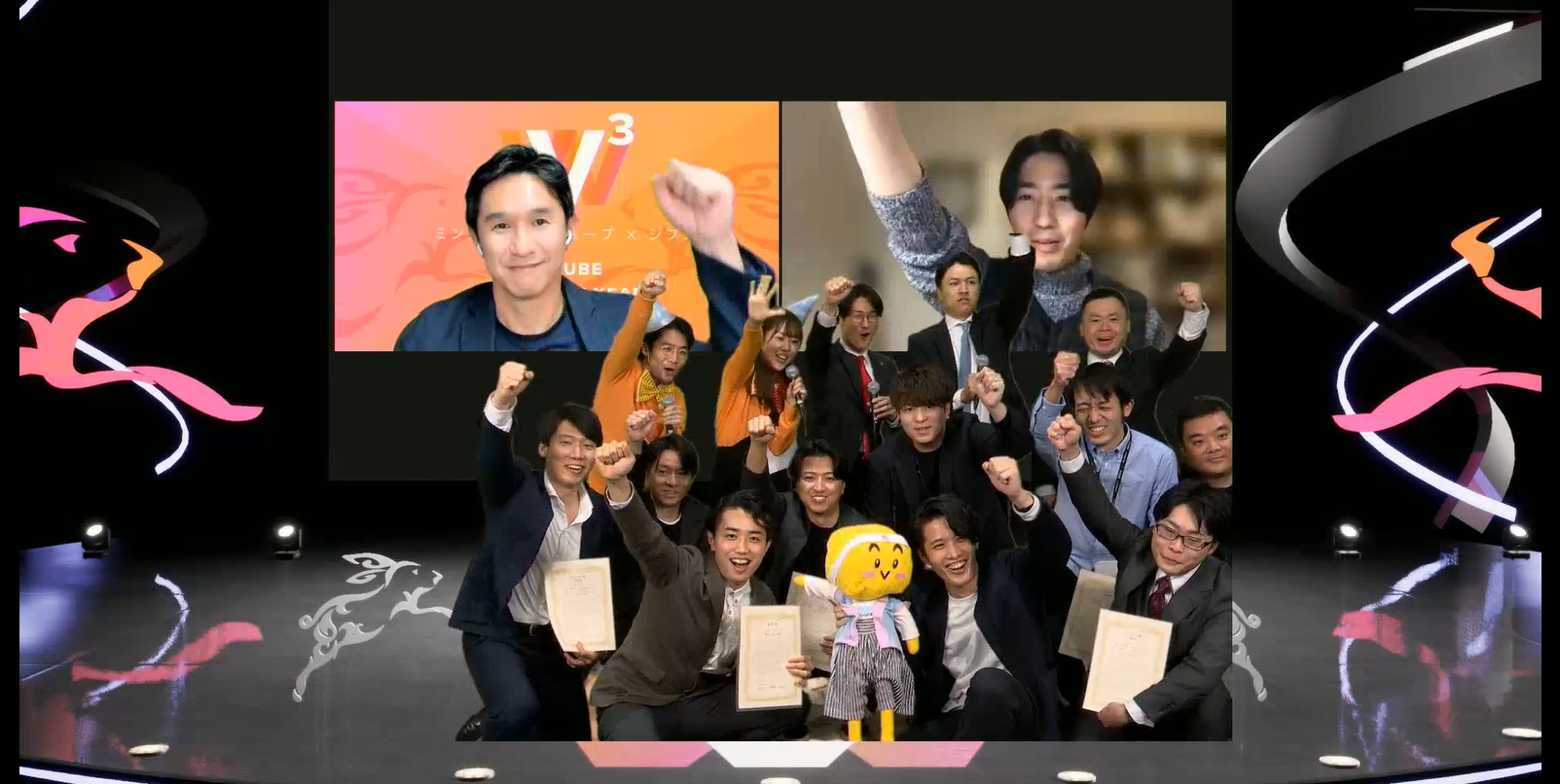 全社イベントもとても盛り上がります！自社で提供しているTouchcastを用いて、メタバース空間で実施しています。