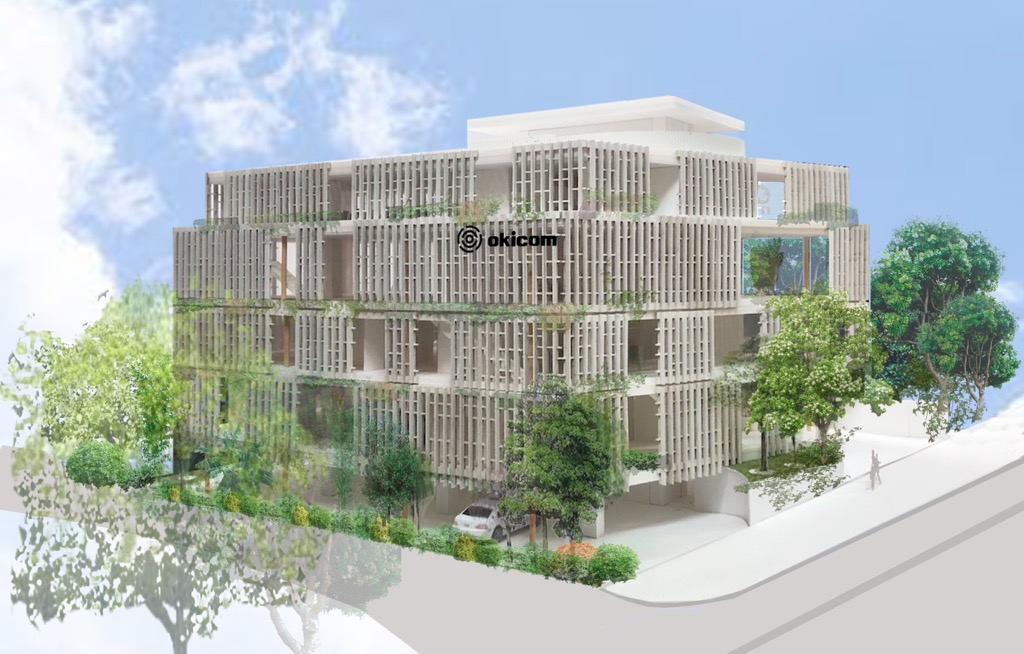 新社屋建設中です。建築素材に二酸化炭素を吸収する素材を使用する等、ユニークな社屋になります。