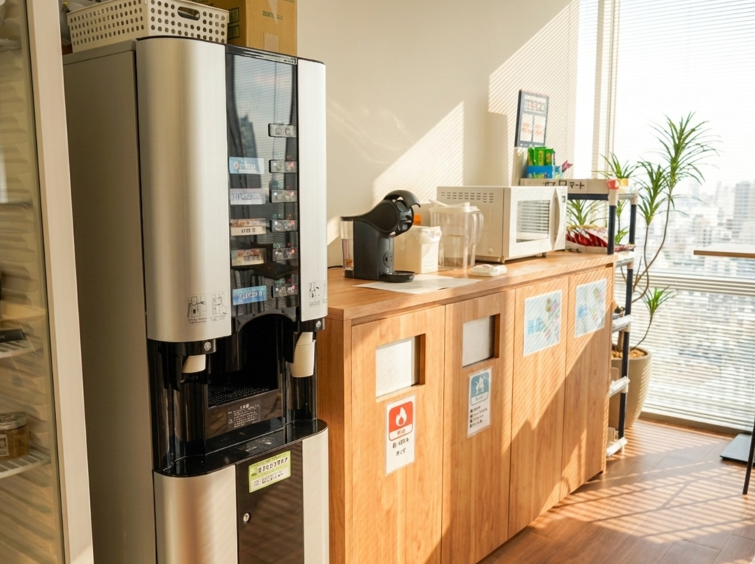 仕事の合間にリラックスできる、開放的なリフレッシュスペースを完備しています。 淹れたてのコーヒーを楽しめるカフェコーナーや、ちょっとした軽食が買えるオフィスコンビニも充実。窓から差し込む自然光を感じながら、同僚と雑談を楽しんだり、一人でゆっくり考え事をしたり。 オンとオフのメリハリをつけて、心地よく働ける環境を整えています。