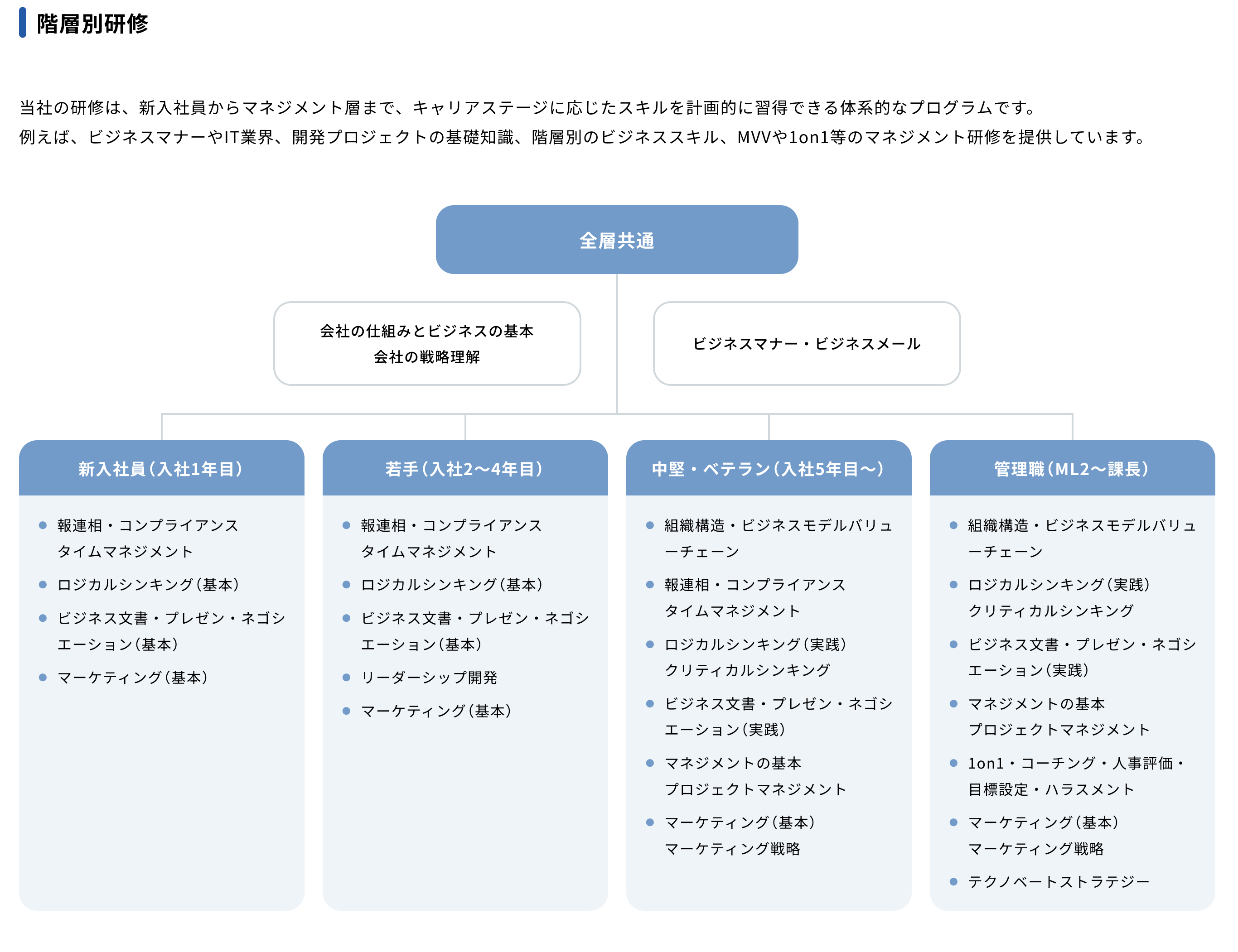 同社にはいくつかのキャリアパスが用意されており、各個人の志向性に合わせて選択することが可能。