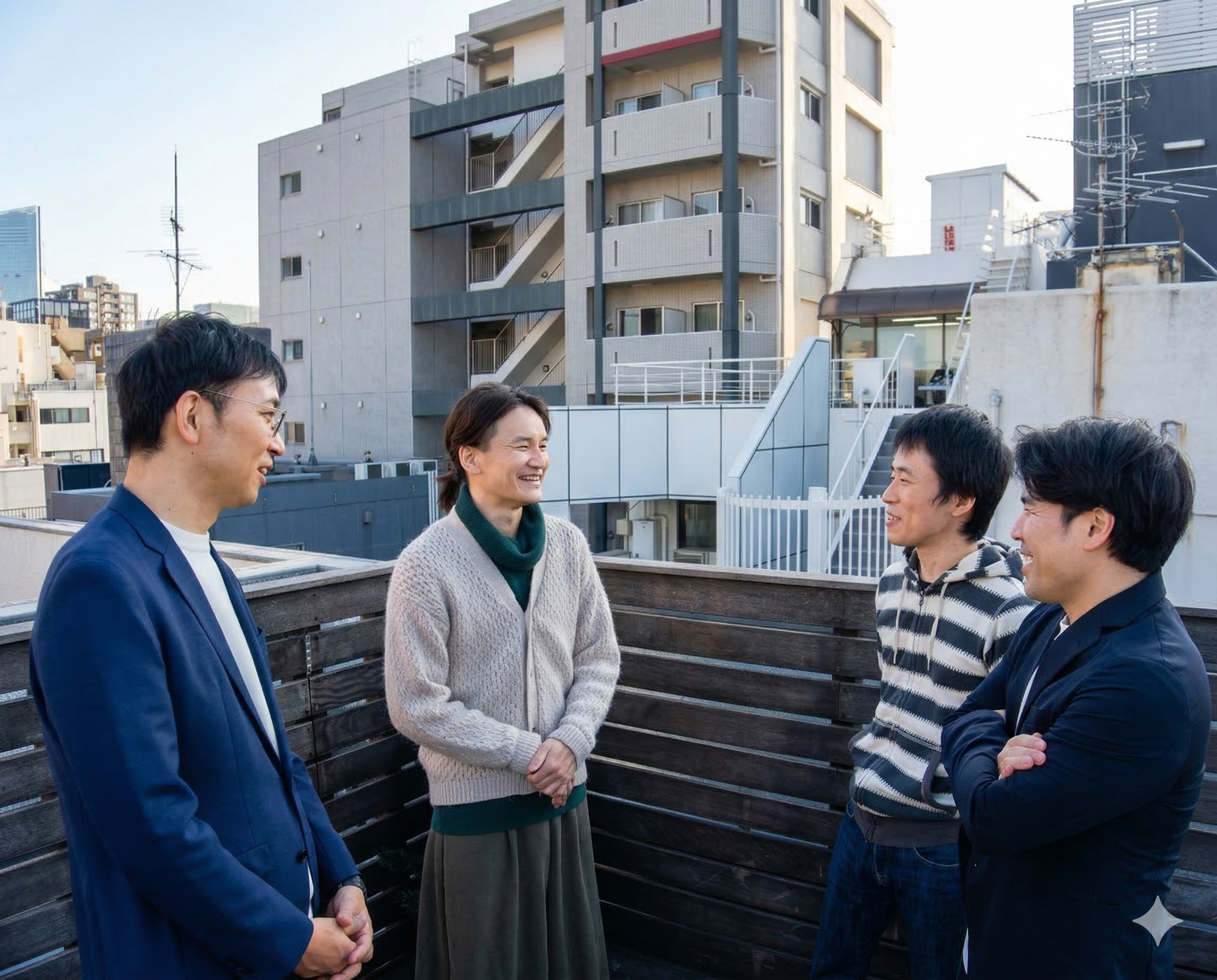 オフィスビルの屋上はテラスで自由に出入りが可能